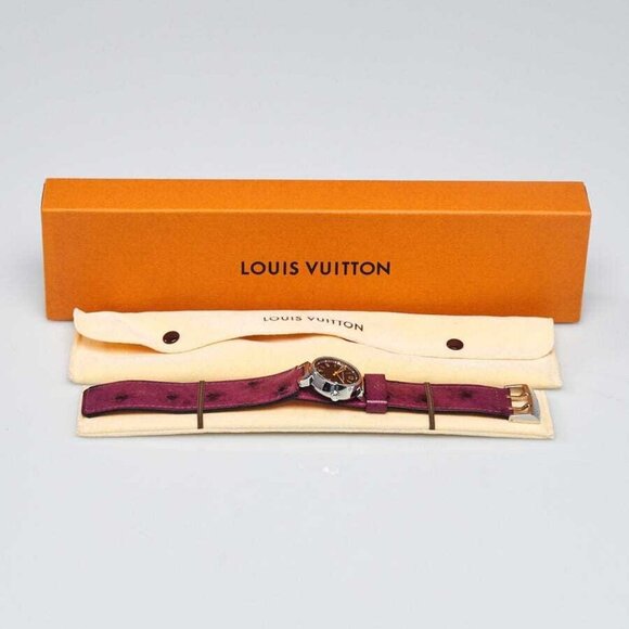 Louis Vuitton Purple Ostrich and Stainless Steel 27mm Tambour Quartz Watch - Picture 4 of 6
